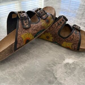 Roper Floral Buckle Sandals - Brown and Yellow